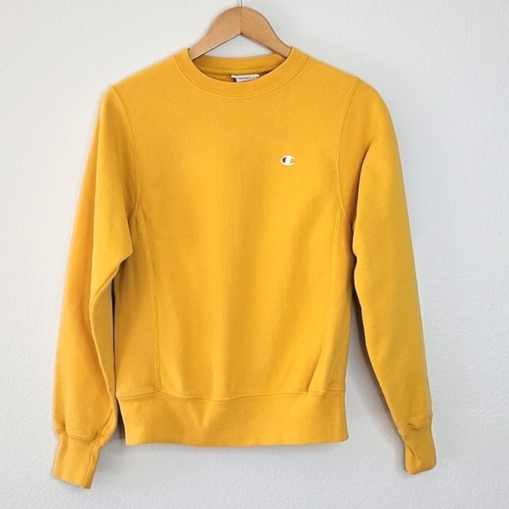 CHAMPION Womens Yellow Long Sleeve Crew Neck Sweatshirt size XS Casual Colorful